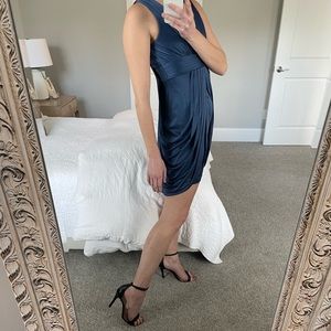 BCBGMaxAzria Smoke Blue Drapey Cocktail Dress